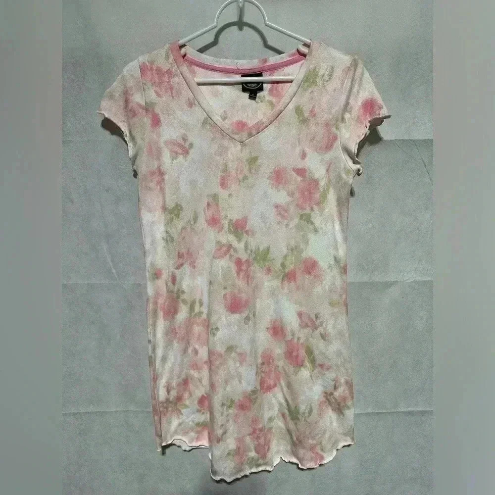 Vintage Laura Ashley Floral Print Flutter Sleeve Ruffle V-Neck Nightgown Small